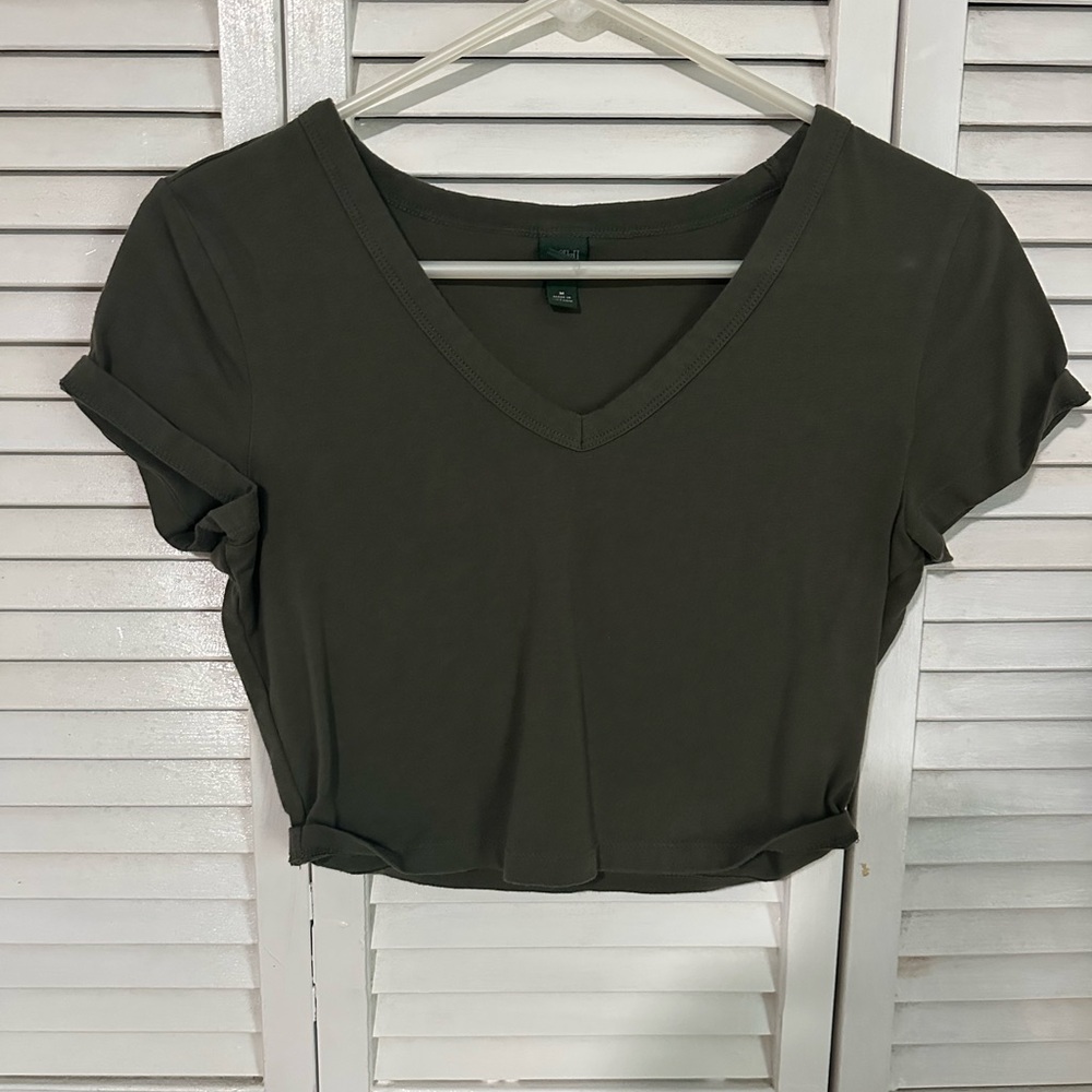 Wild Fable Green Crop Top Fitted V-Neck